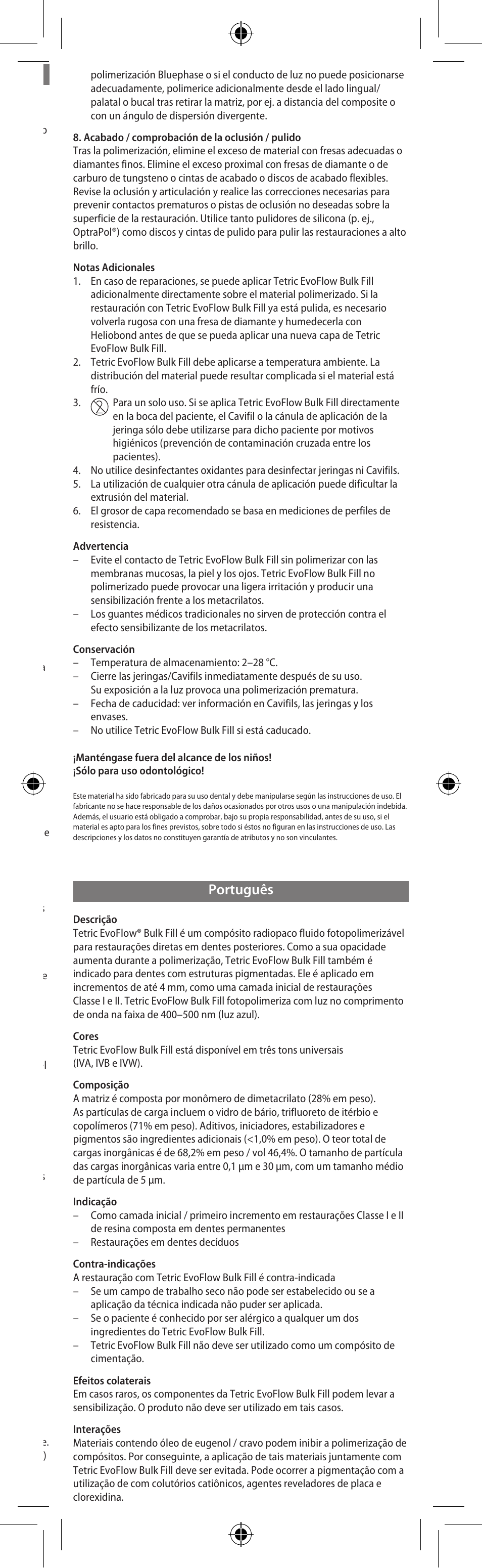 Português, Español | Ivoclar Vivadent Tetric EvoFlow Bulk Fill User Manual | Page 9 / 48