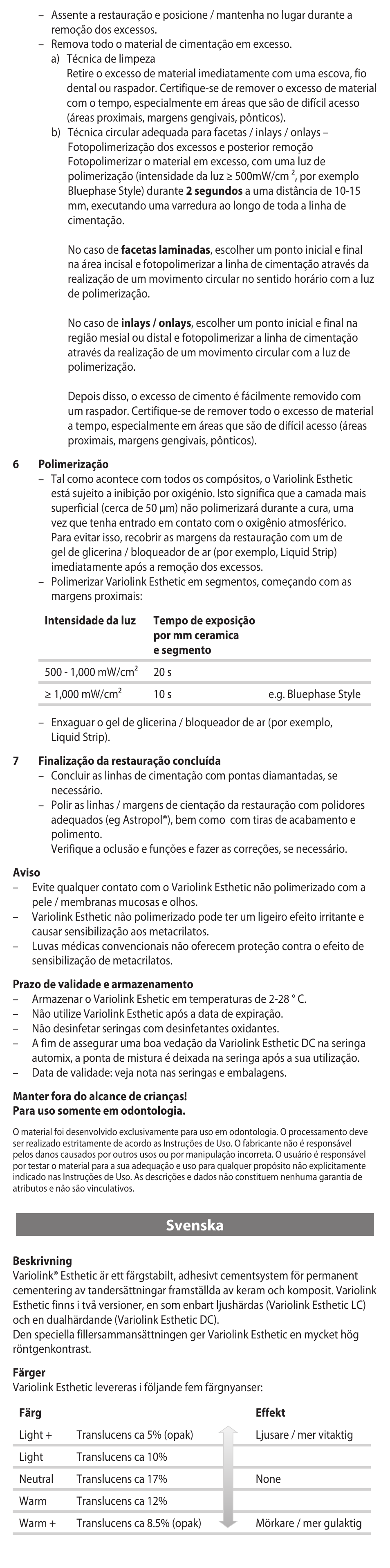 Svenska | Ivoclar Vivadent Variolink Esthetic LC User Manual | Page 17 / 48