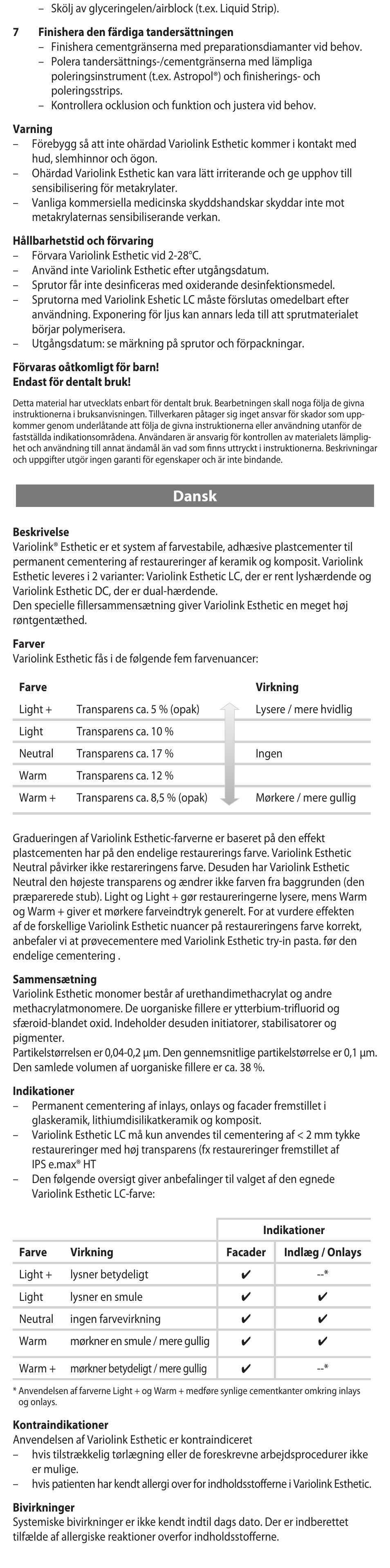 Dansk | Ivoclar Vivadent Variolink Esthetic LC User Manual | Page 20 / 48