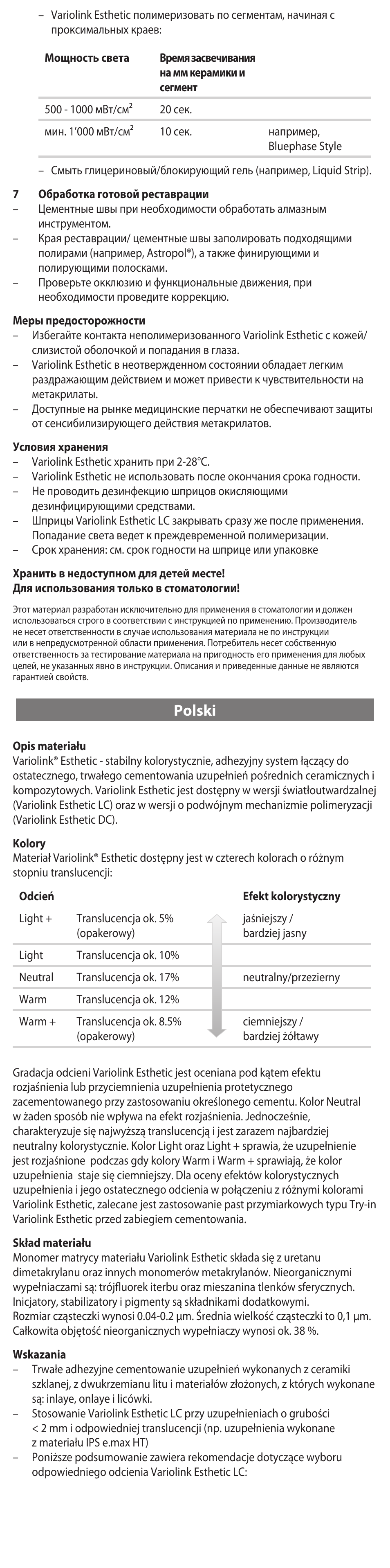Polski | Ivoclar Vivadent Variolink Esthetic LC User Manual | Page 39 / 48