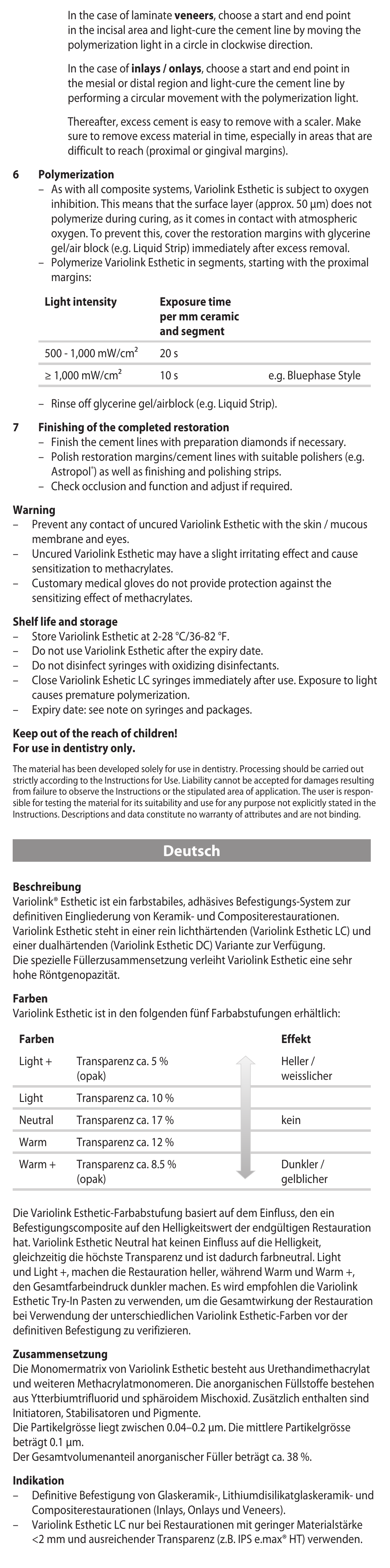 Deutsch | Ivoclar Vivadent Variolink Esthetic LC User Manual | Page 4 / 48