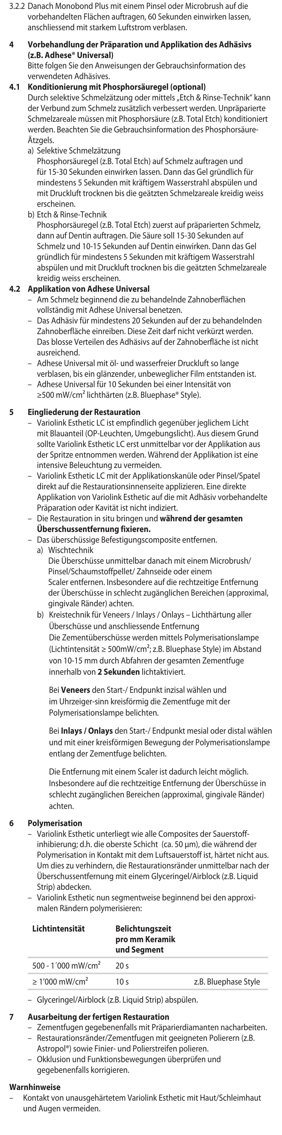 Ivoclar Vivadent Variolink Esthetic LC User Manual | Page 6 / 48