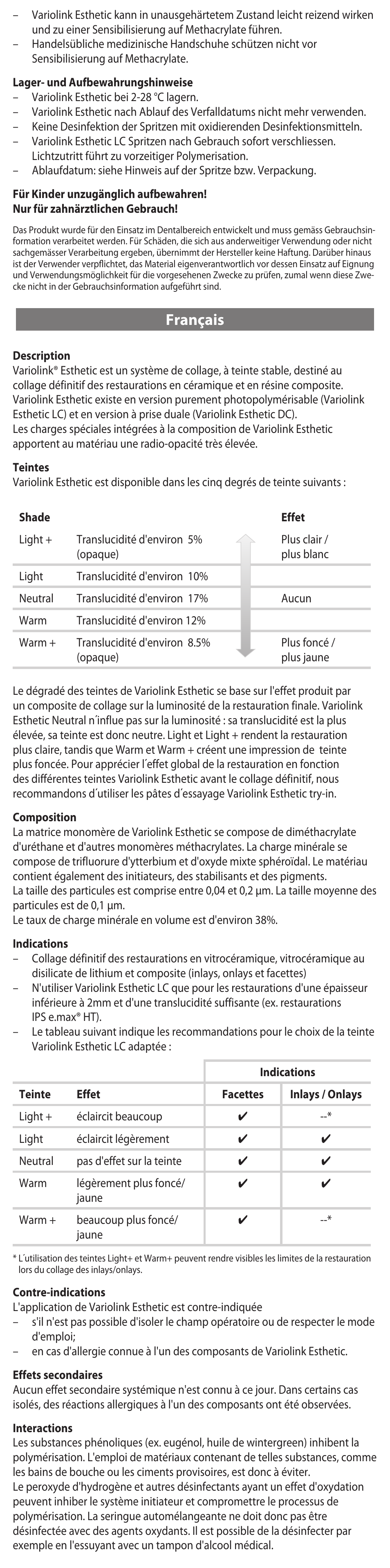 Français | Ivoclar Vivadent Variolink Esthetic LC User Manual | Page 7 / 48