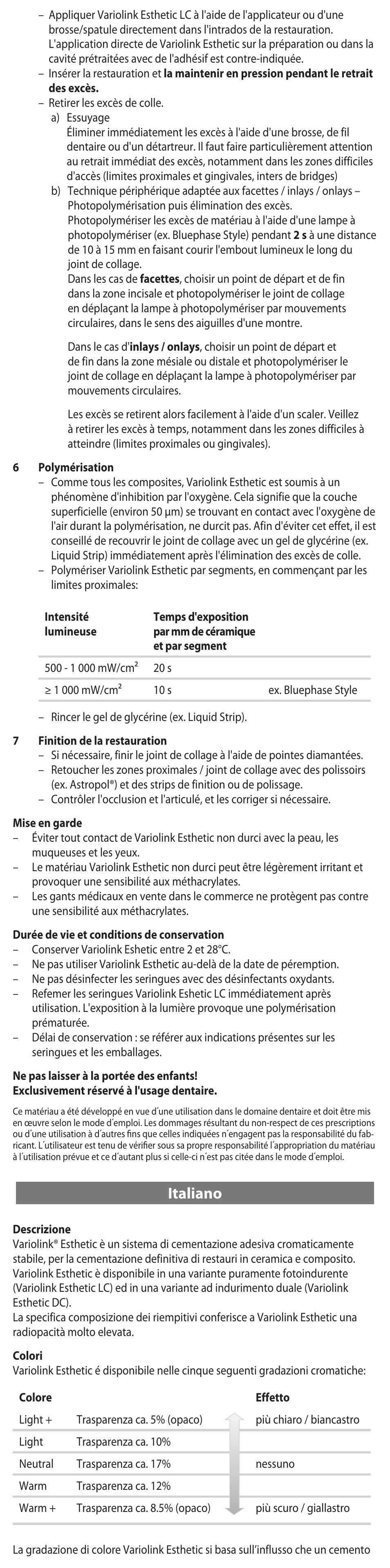 Italiano | Ivoclar Vivadent Variolink Esthetic LC User Manual | Page 9 / 48