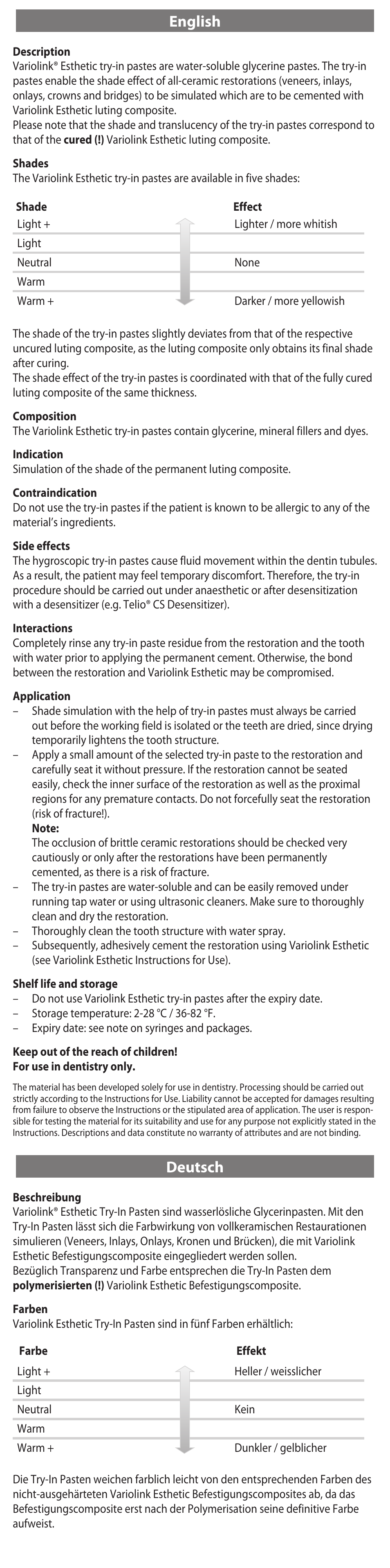 Ivoclar Vivadent Variolink Esthetic Try-In Paste User Manual | 24 pages