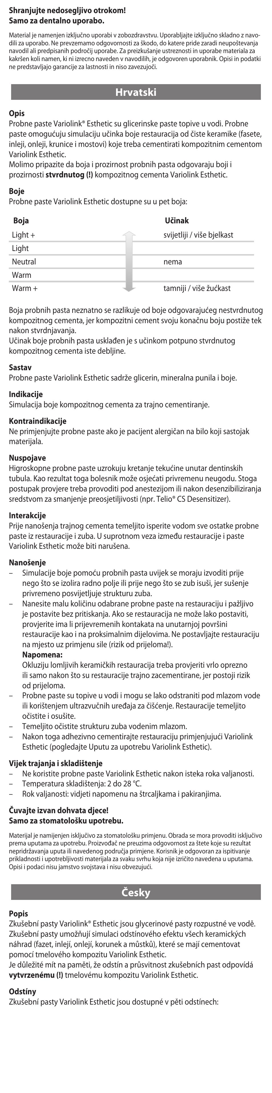 Hrvatski, Česky | Ivoclar Vivadent Variolink Esthetic Try-In Paste User Manual | Page 13 / 24