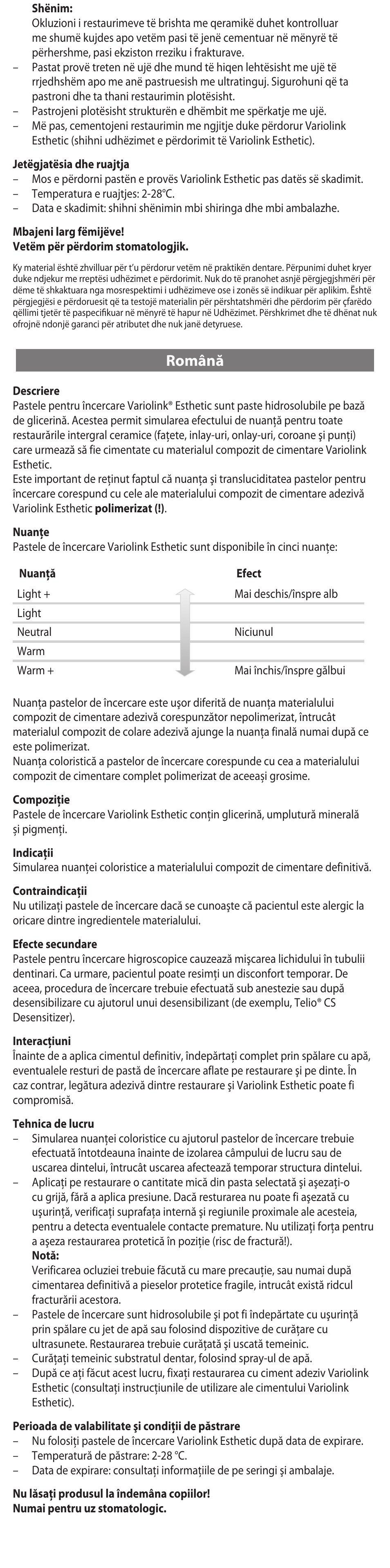Română | Ivoclar Vivadent Variolink Esthetic Try-In Paste User Manual | Page 20 / 24