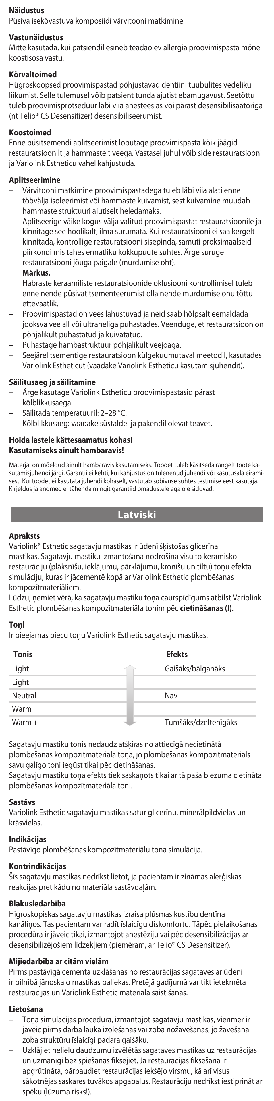 Latviski | Ivoclar Vivadent Variolink Esthetic Try-In Paste User Manual | Page 23 / 24