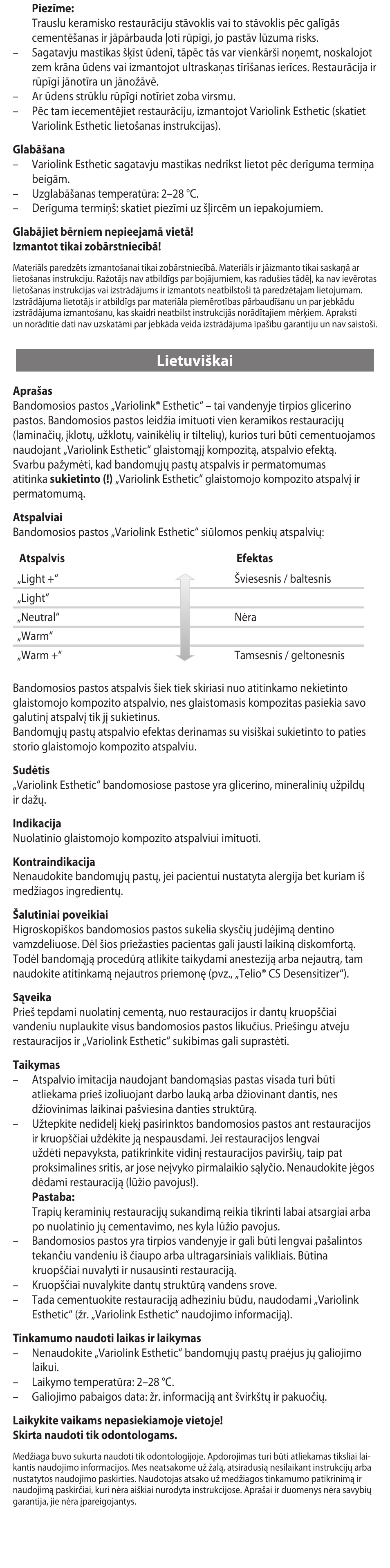 Lietuviškai | Ivoclar Vivadent Variolink Esthetic Try-In Paste User Manual | Page 24 / 24