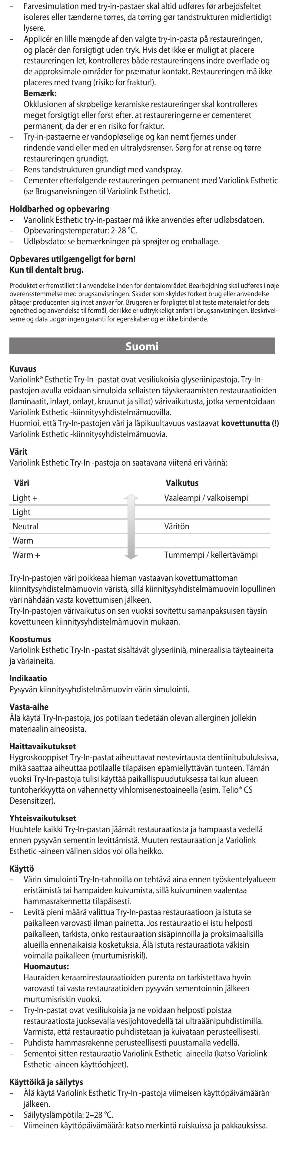 Suomi | Ivoclar Vivadent Variolink Esthetic Try-In Paste User Manual | Page 8 / 24