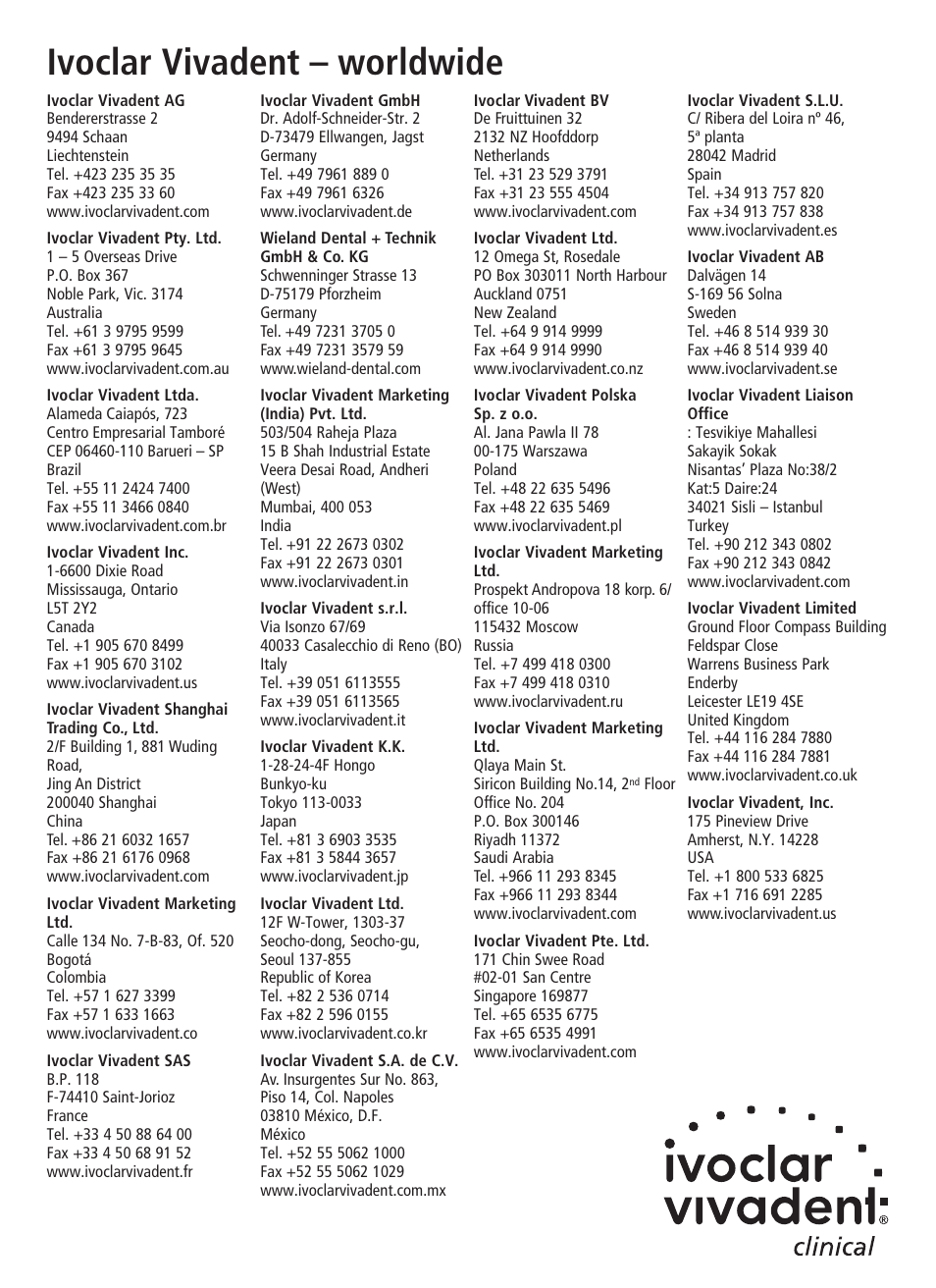 Ivoclar vivadent – worldwide | Ivoclar Vivadent Virtual User Manual | Page 80 / 80