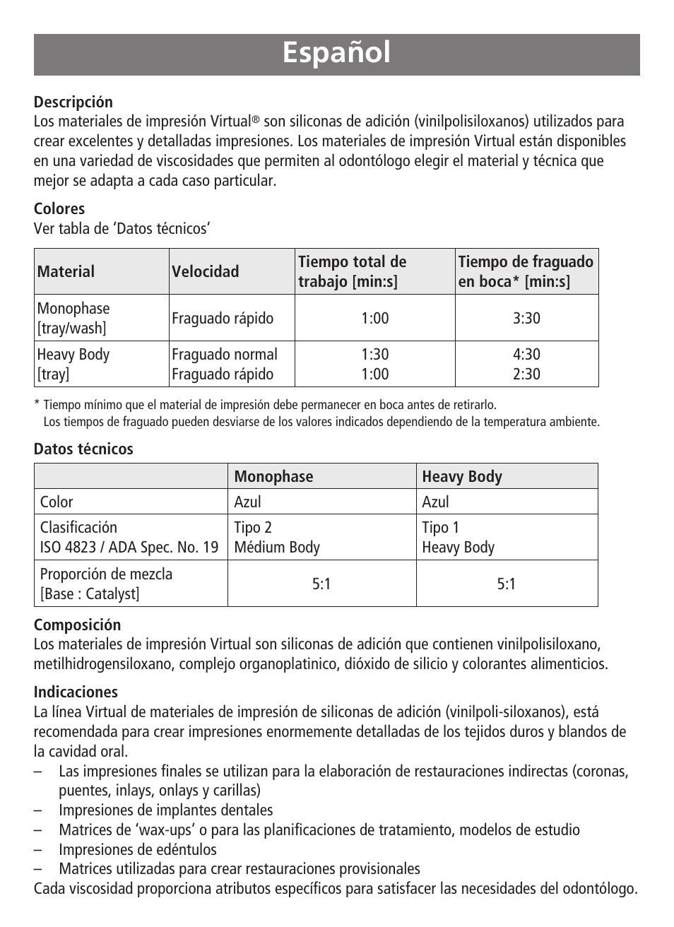 Español | Ivoclar Vivadent Virtual 380 User Manual | Page 18 / 64