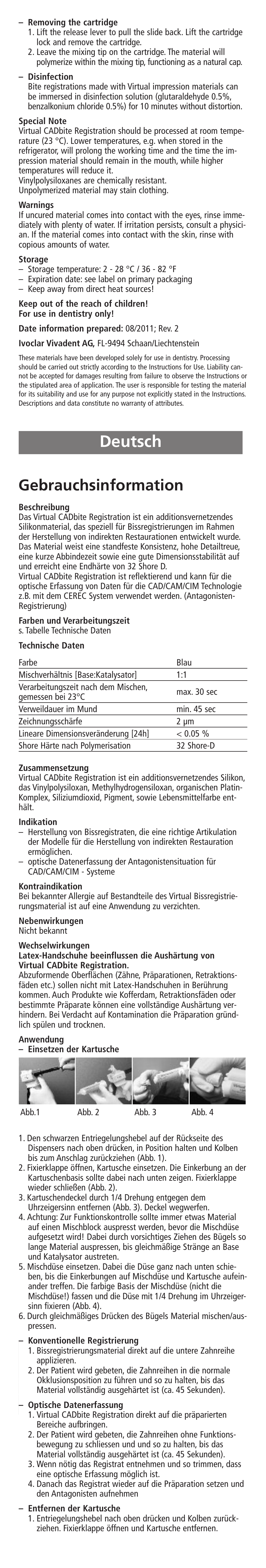 Deutsch, Gebrauchsinformation | Ivoclar Vivadent Virtual CADbite Registration User Manual | Page 2 / 16