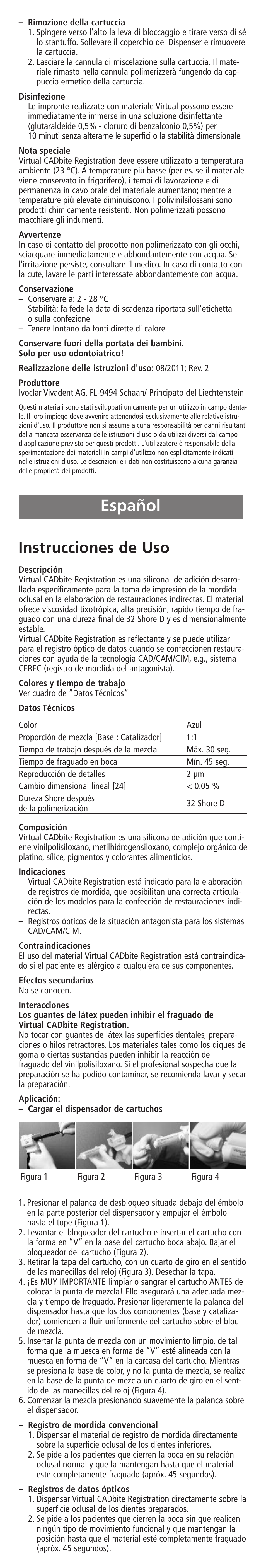 Español, Instrucciones de uso | Ivoclar Vivadent Virtual CADbite Registration User Manual | Page 5 / 16