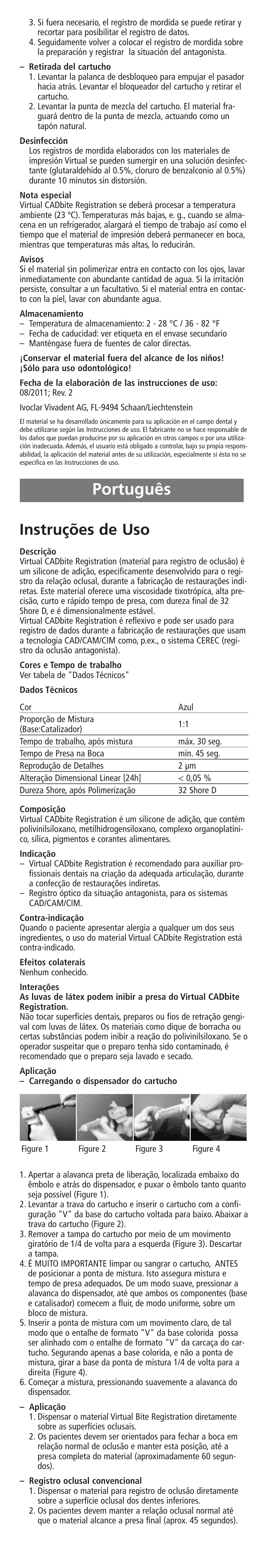 Português, Instruções de uso | Ivoclar Vivadent Virtual CADbite Registration User Manual | Page 6 / 16
