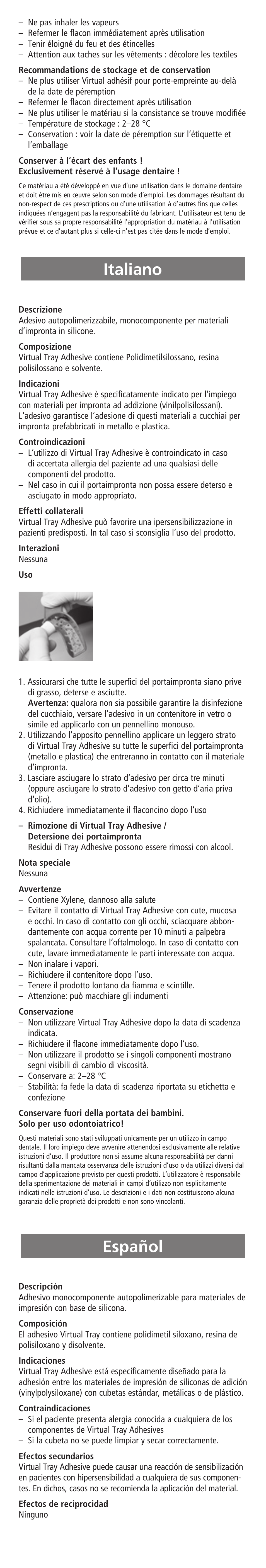 Italiano, Español | Ivoclar Vivadent Virtual Tray Adhesive User Manual | Page 3 / 12