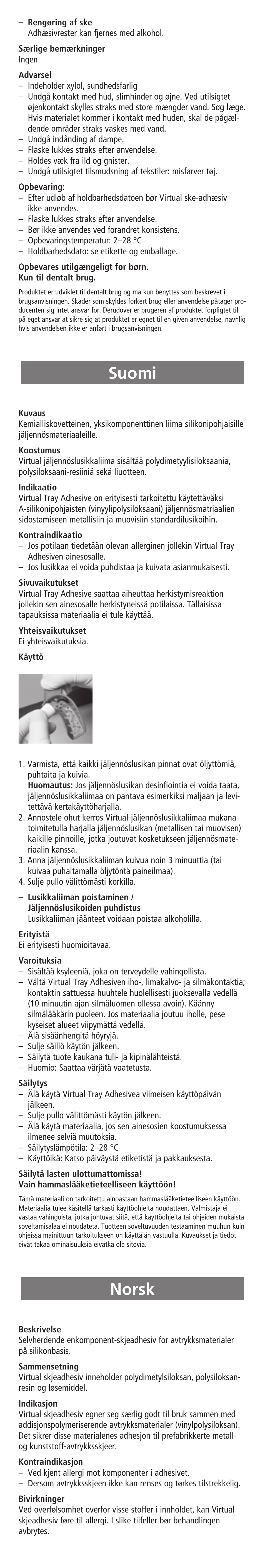 Suomi, Norsk | Ivoclar Vivadent Virtual Tray Adhesive User Manual | Page 6 / 12