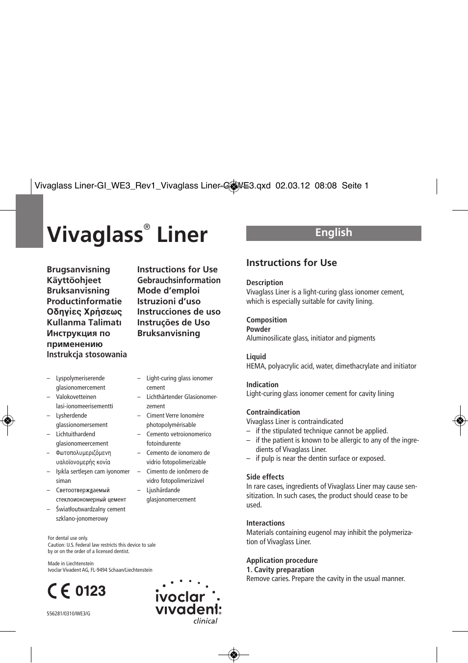 Ivoclar Vivadent Vivaglass Liner User Manual | 32 pages