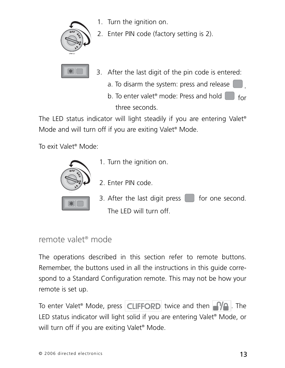 Remote valet, Mode | CLIFFORD 770 User Manual | Page 16 / 47