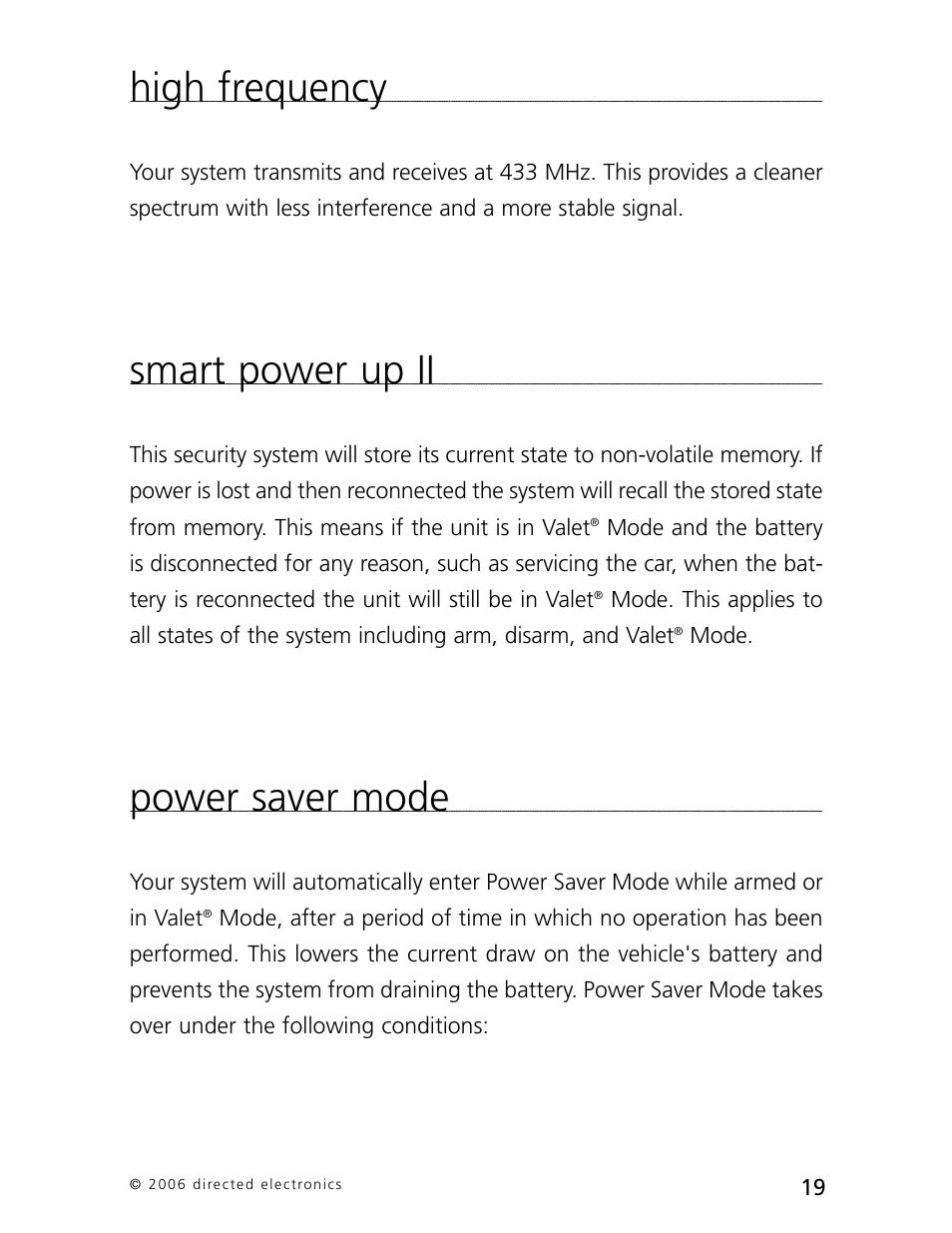 High frequency, Smart power up ii, Power saver mode | CLIFFORD 770 User Manual | Page 22 / 47