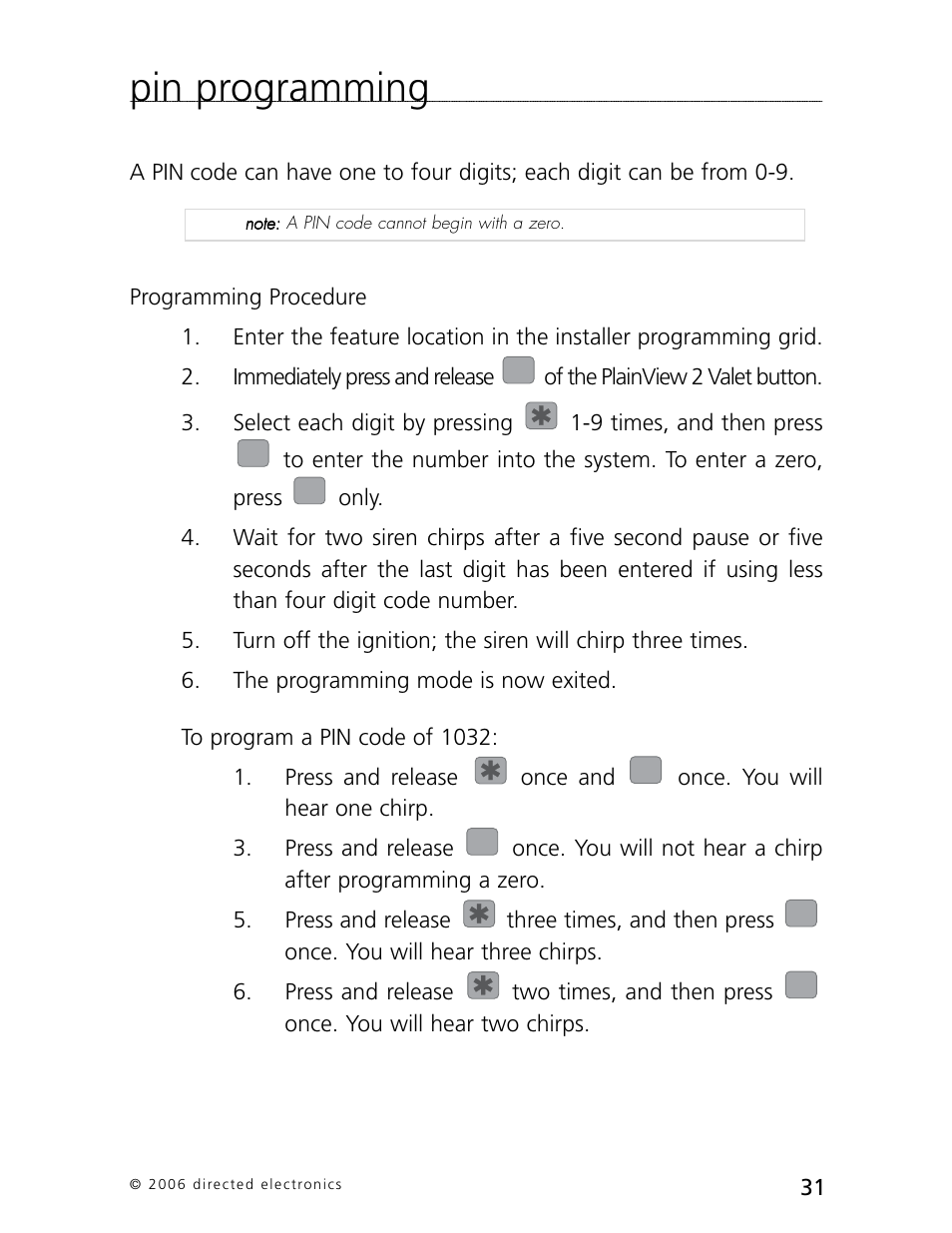 Pin programming | CLIFFORD 770 User Manual | Page 34 / 47