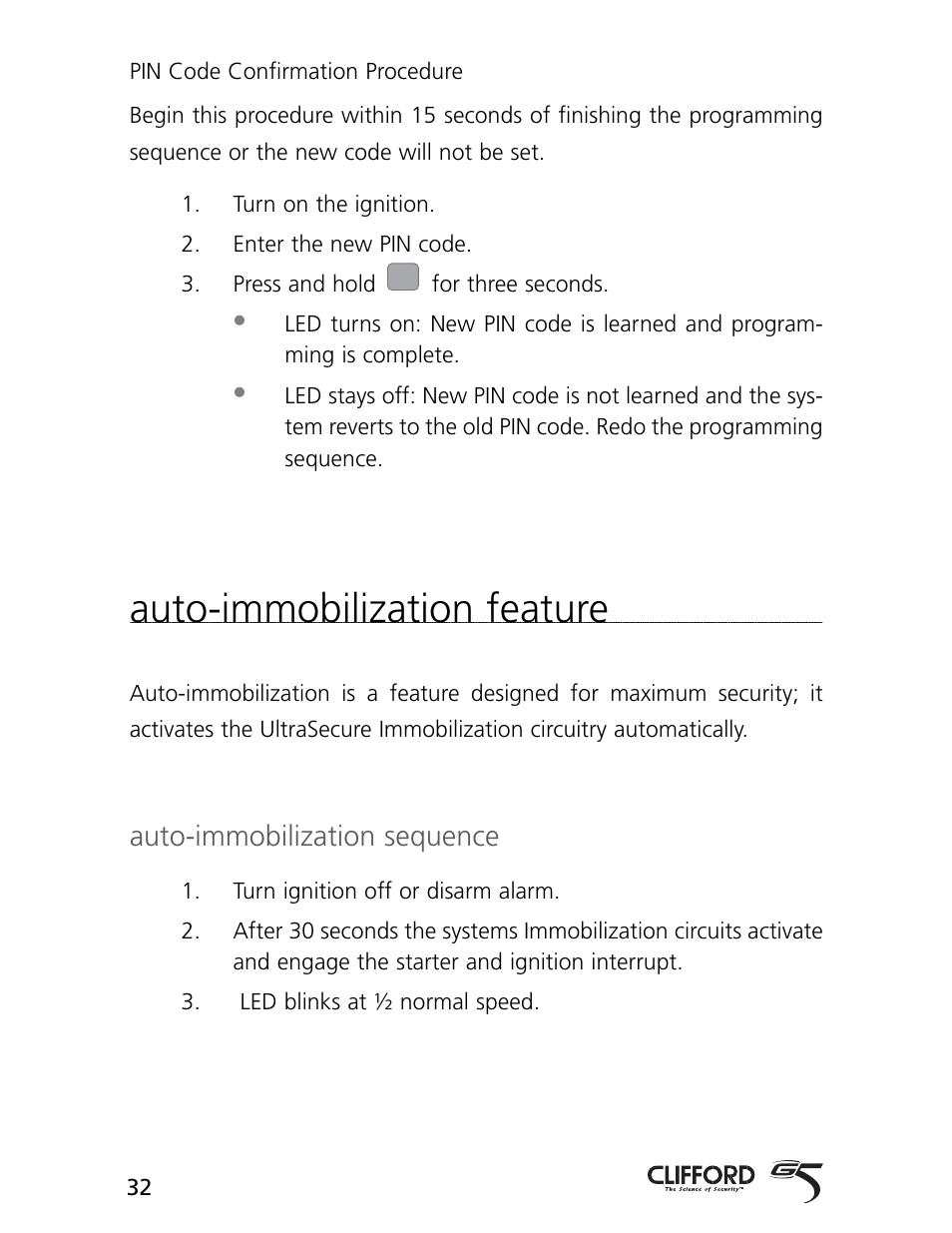 Auto-immobilization feature, Auto-immobilization sequence | CLIFFORD 770 User Manual | Page 35 / 47