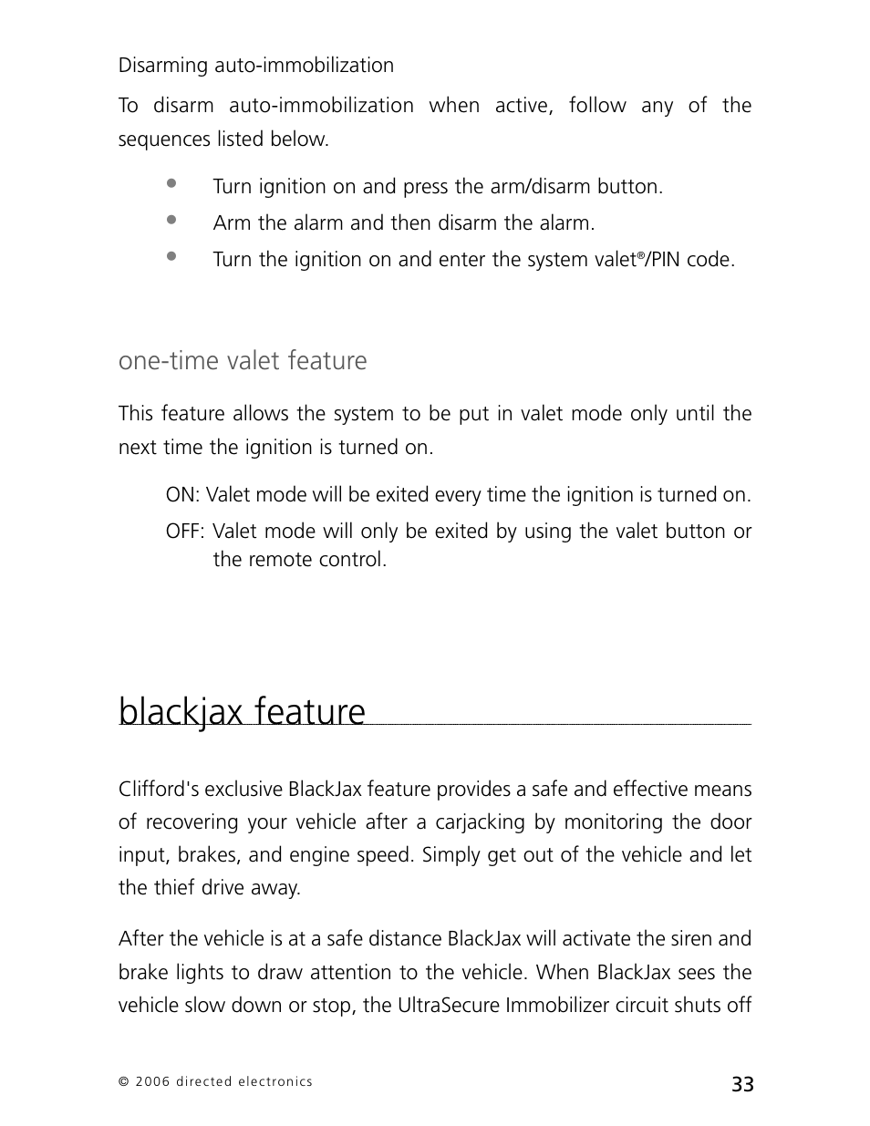 Blackjax feature, One-time valet feature | CLIFFORD 770 User Manual | Page 36 / 47