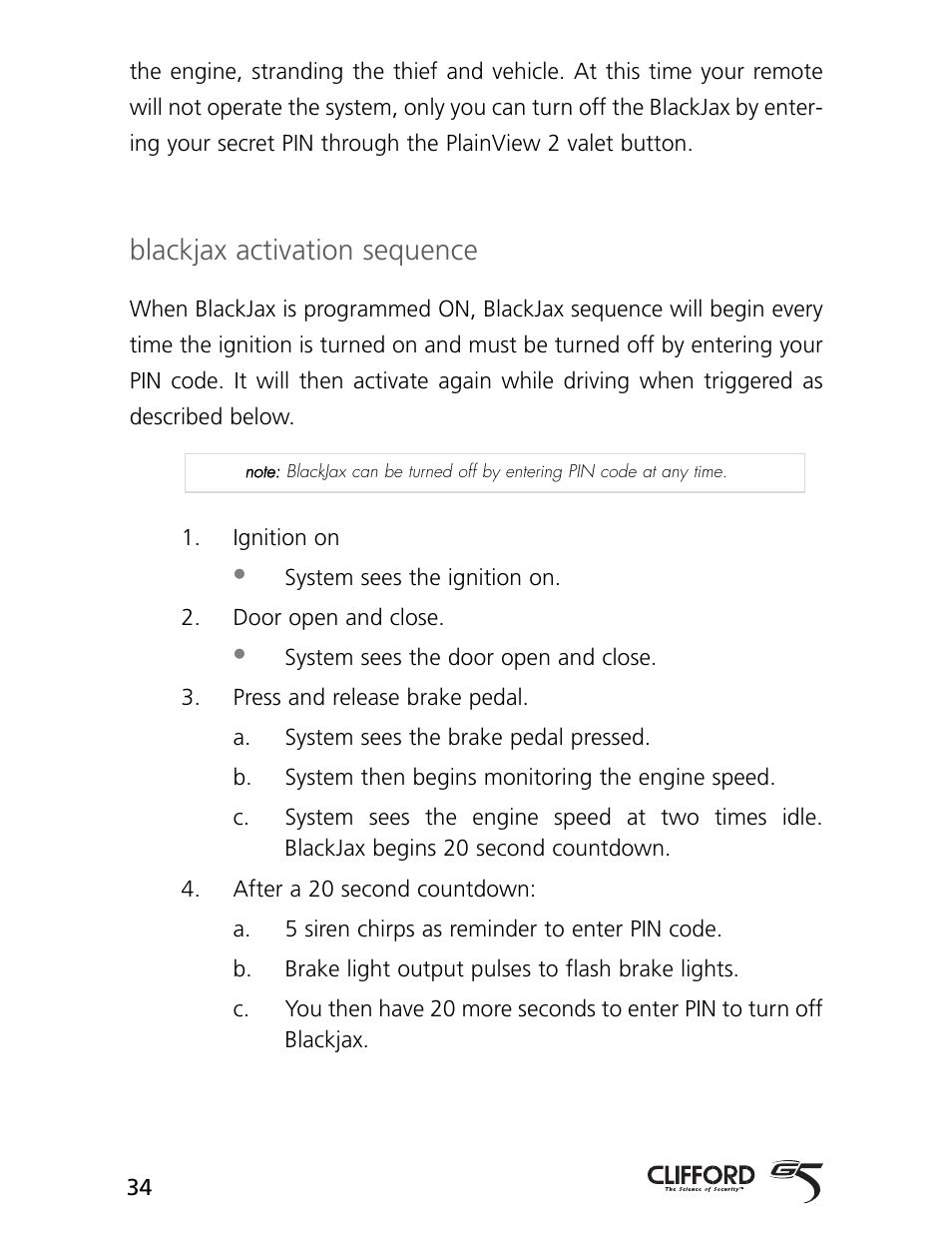 Blackjax activation sequence | CLIFFORD 770 User Manual | Page 37 / 47