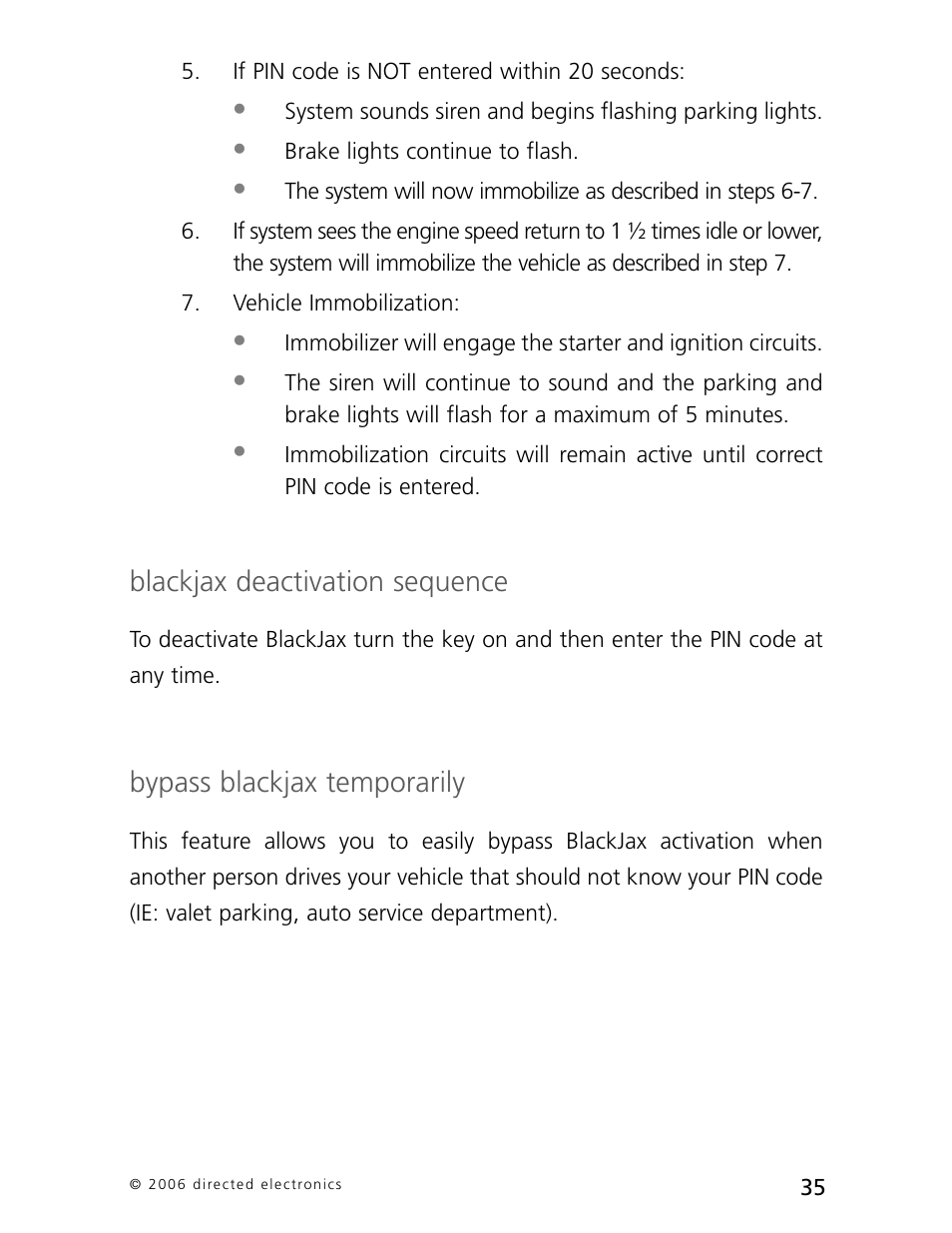 Blackjax deactivation sequence, Bypass blackjax temporarily | CLIFFORD 770 User Manual | Page 38 / 47