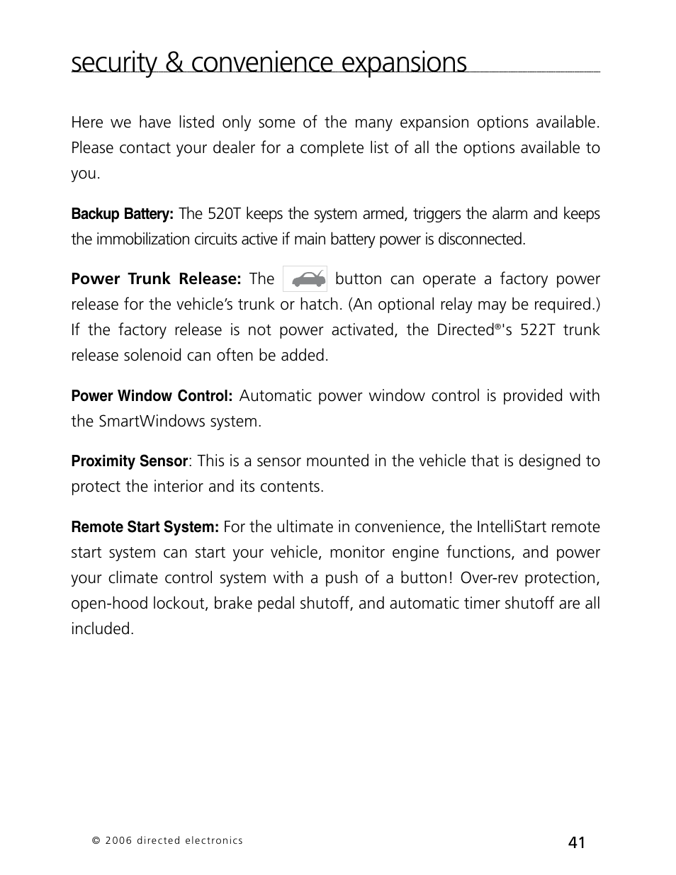 Security & convenience expansions | CLIFFORD 770 User Manual | Page 44 / 47