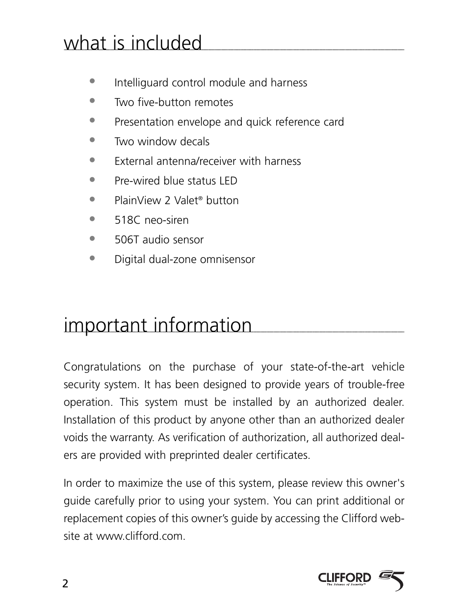 What is included, Important information | CLIFFORD 770 User Manual | Page 5 / 47