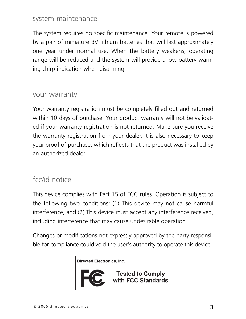 System maintenance, Your warranty, Fcc/id notice | CLIFFORD 770 User Manual | Page 6 / 47