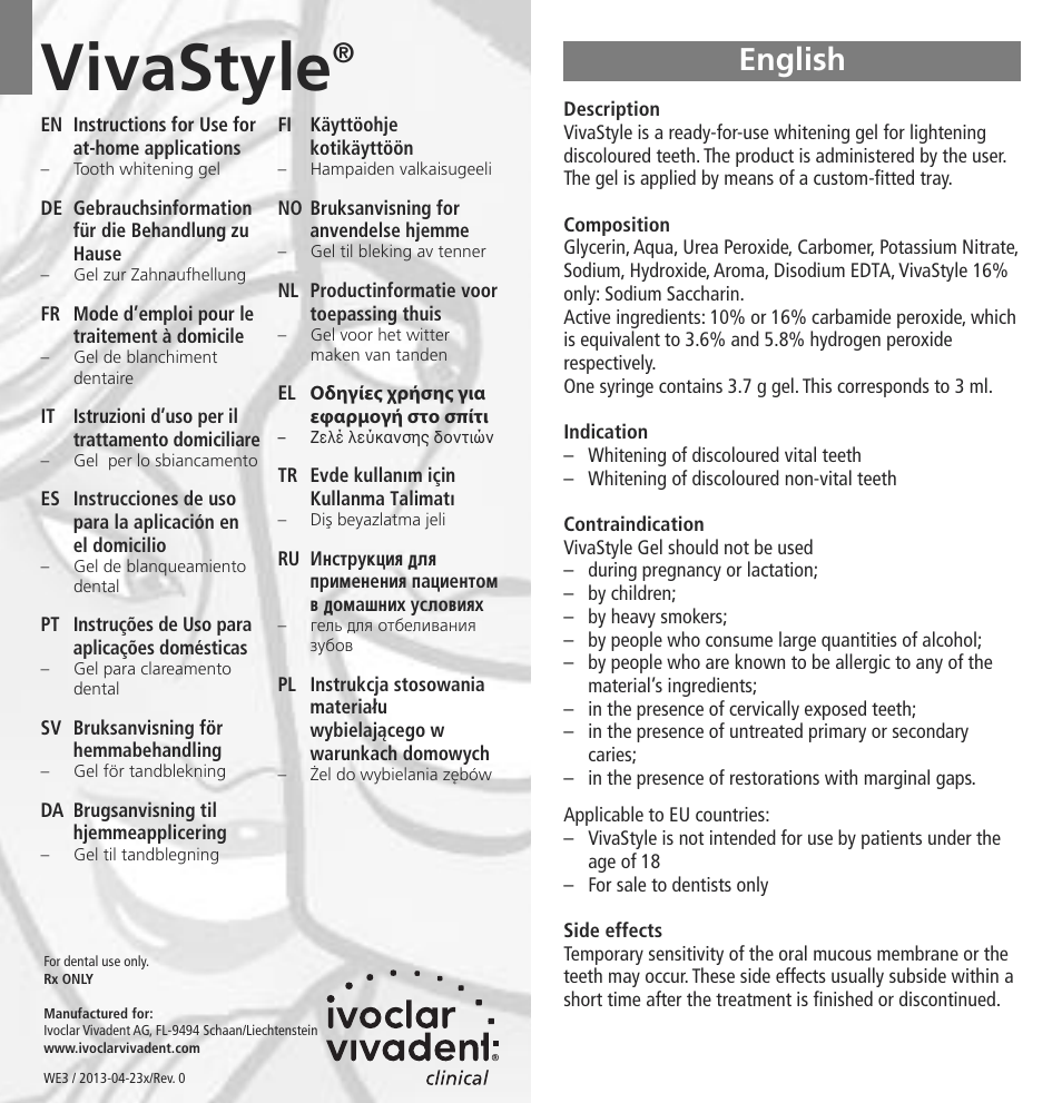 Ivoclar Vivadent VivaStyle 10% - 16% (At Home) User Manual | 28 pages