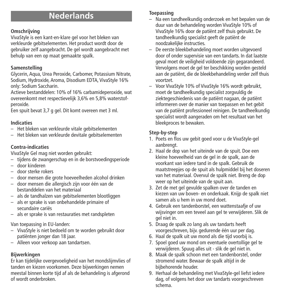 Nederlands | Ivoclar Vivadent VivaStyle 10% - 16% (At Home) User Manual | Page 17 / 28