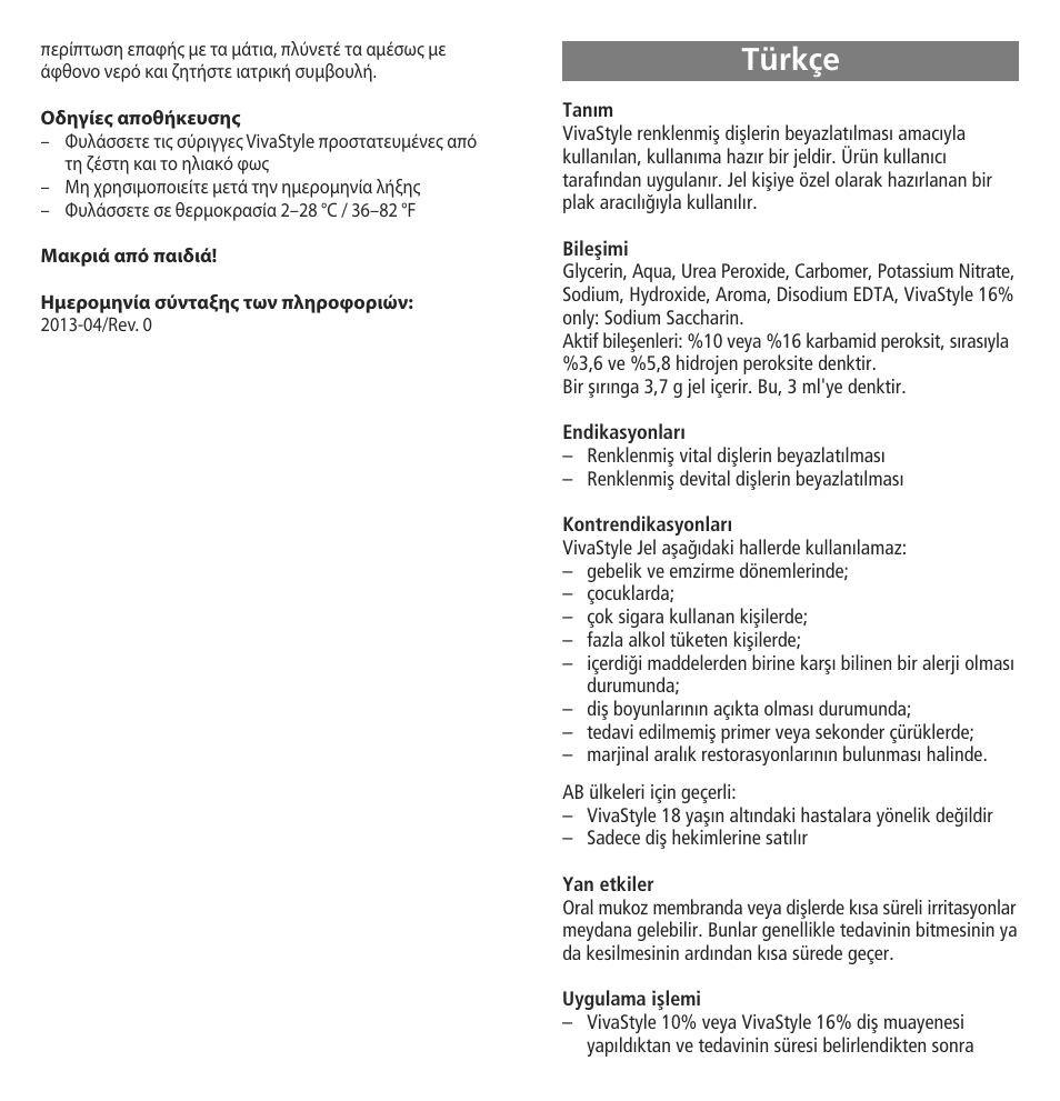 Türkçe | Ivoclar Vivadent VivaStyle 10% - 16% (At Home) User Manual | Page 20 / 28