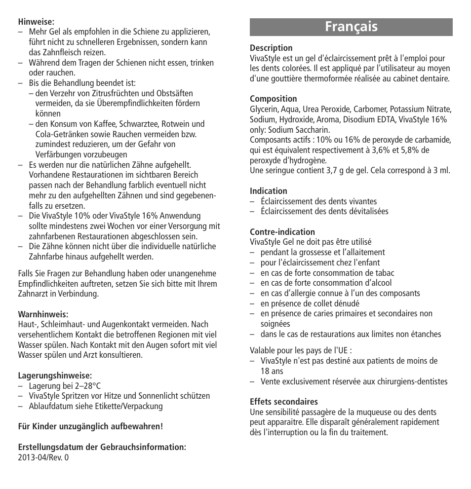 Français | Ivoclar Vivadent VivaStyle 10% - 16% (At Home) User Manual | Page 4 / 28