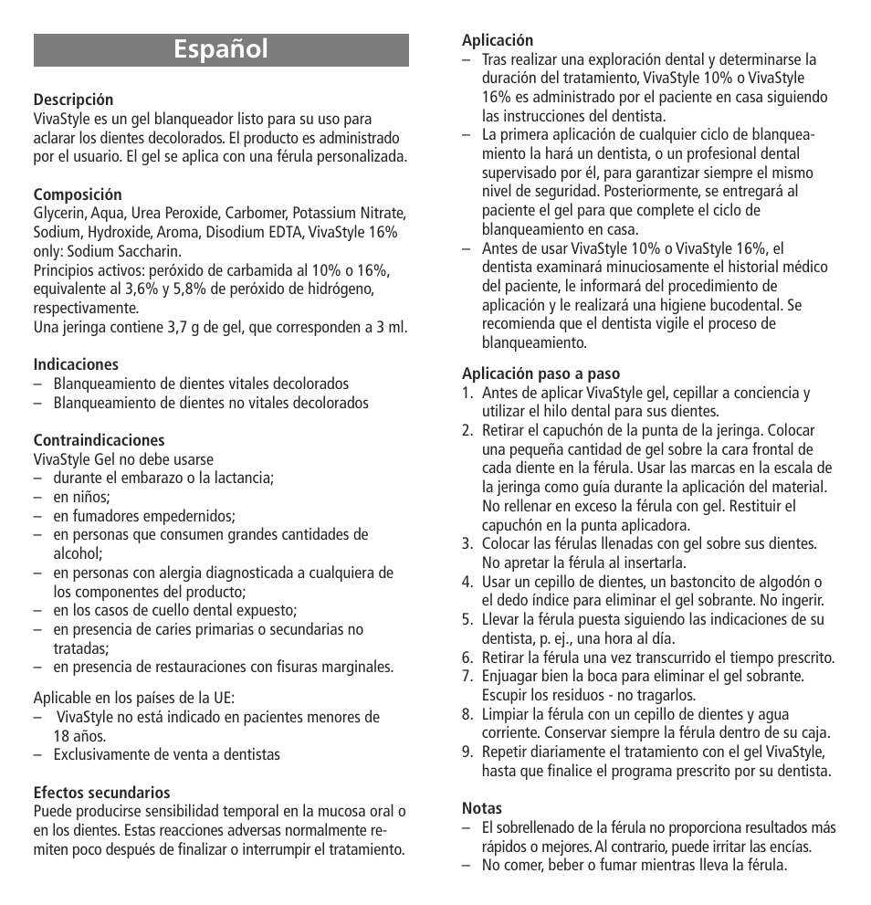 Español | Ivoclar Vivadent VivaStyle 10% - 16% (At Home) User Manual | Page 8 / 28