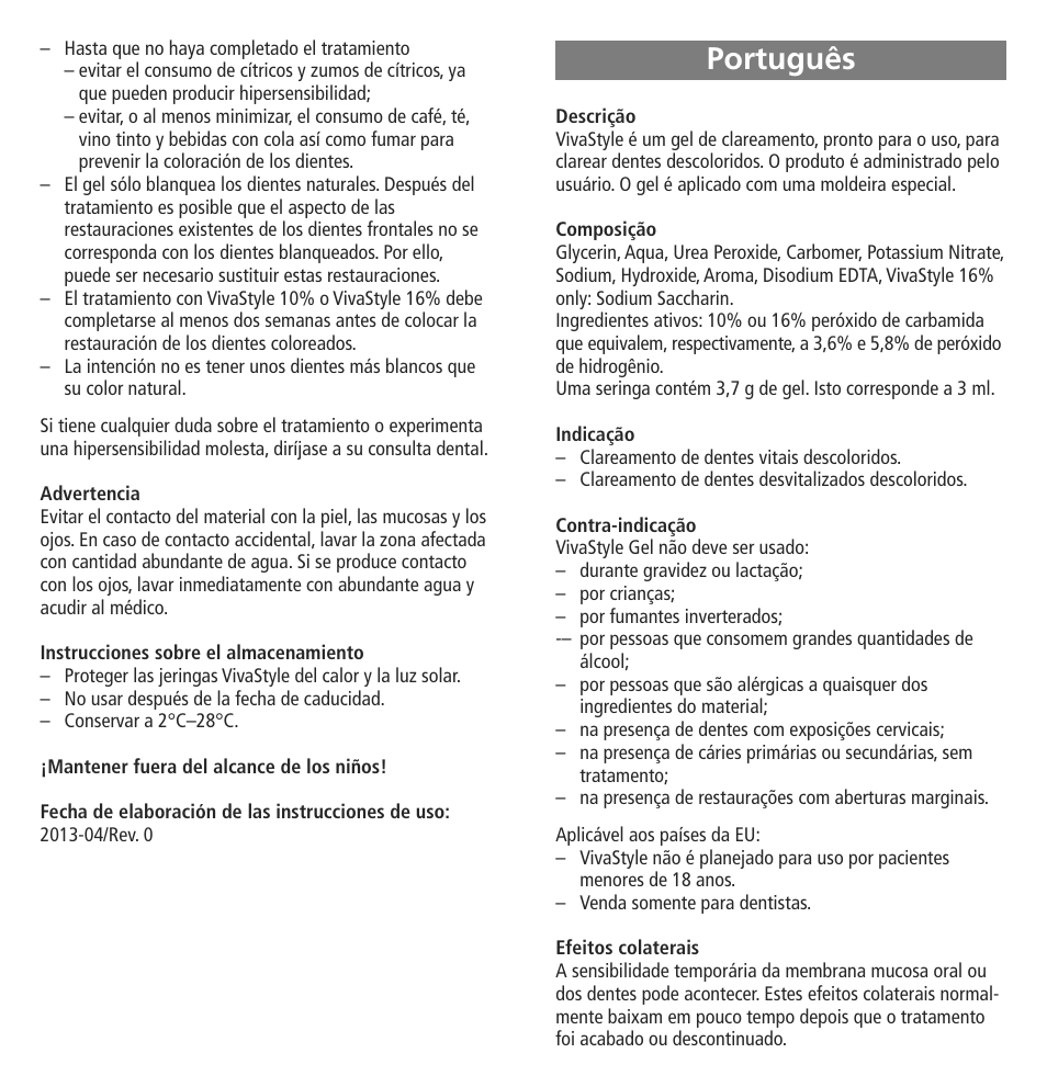 Português | Ivoclar Vivadent VivaStyle 10% - 16% (At Home) User Manual | Page 9 / 28