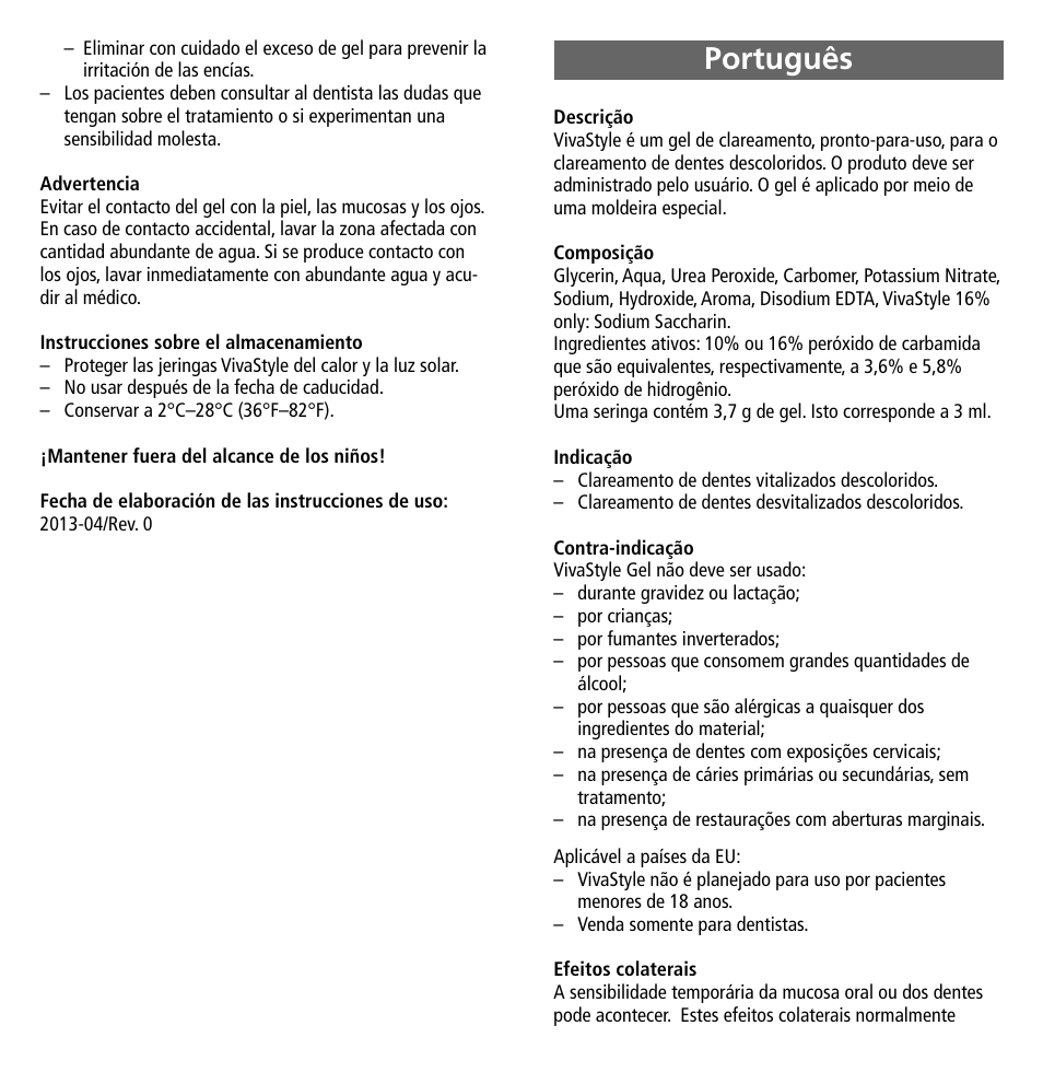 Português | Ivoclar Vivadent VivaStyle 10% -16% (Dentists) User Manual | Page 11 / 32