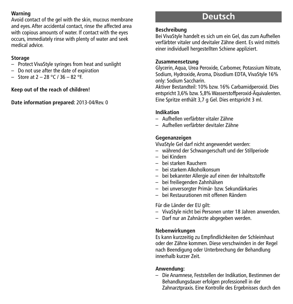 Deutsch | Ivoclar Vivadent VivaStyle 10% -16% (Dentists) User Manual | Page 3 / 32