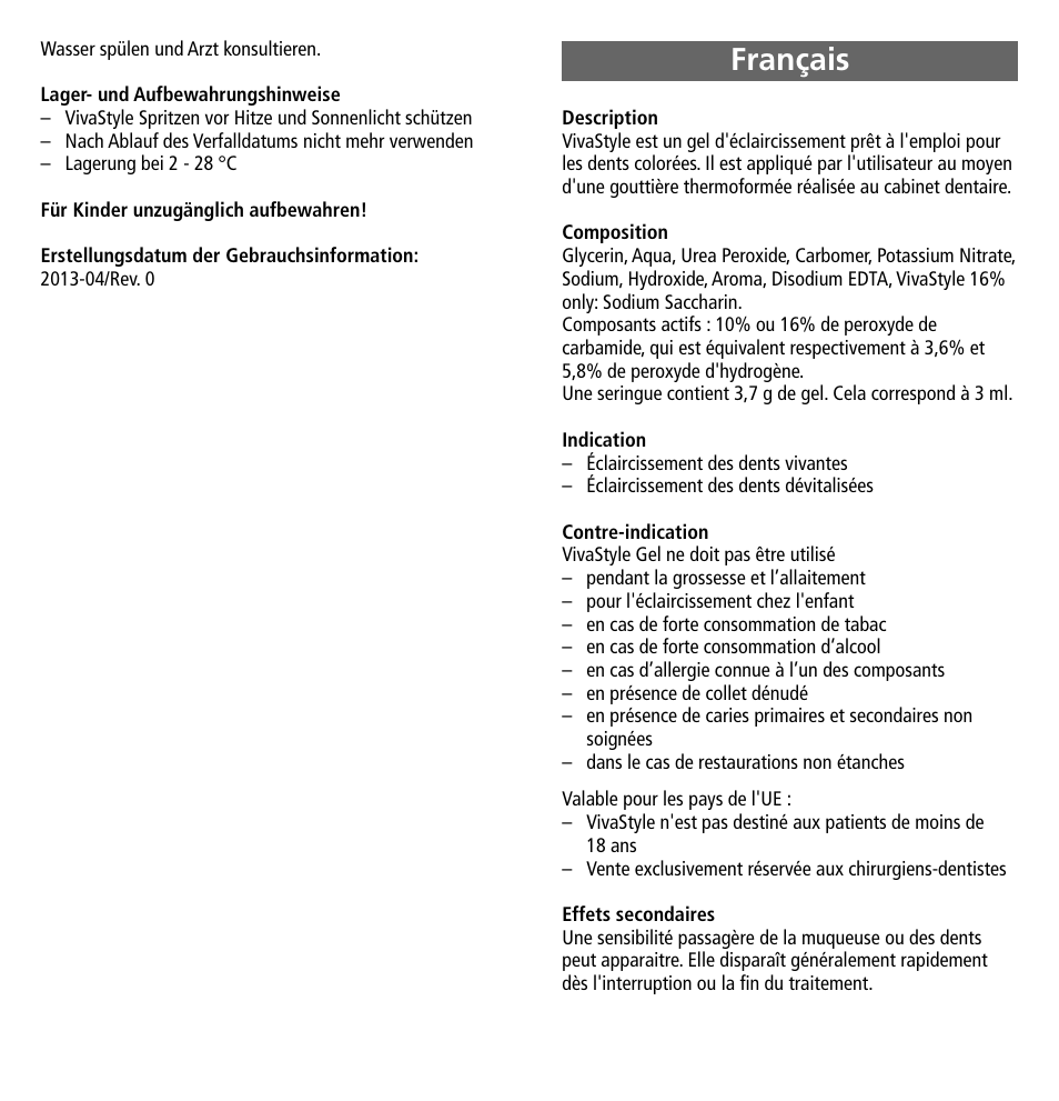 Français | Ivoclar Vivadent VivaStyle 10% -16% (Dentists) User Manual | Page 5 / 32