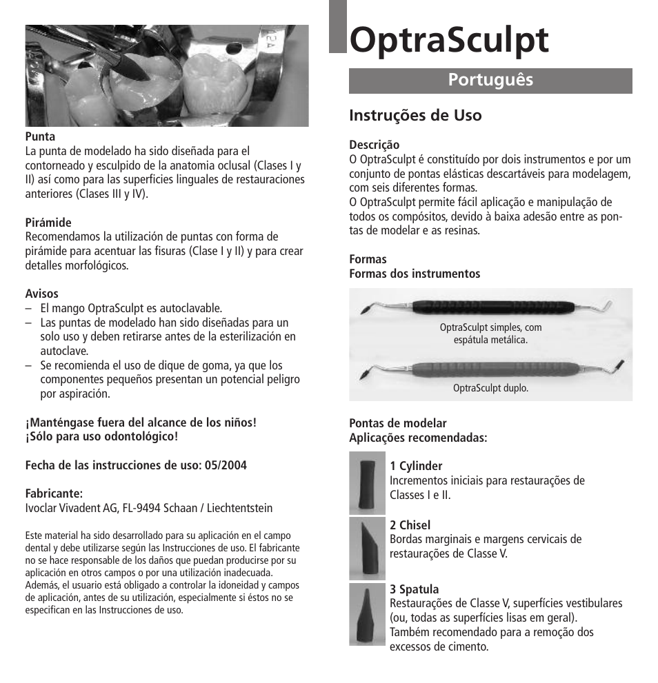 Português, Optrasculpt, Instruções de uso | Ivoclar Vivadent OptraSculpt v.1.pdf User Manual | Page 11 / 26