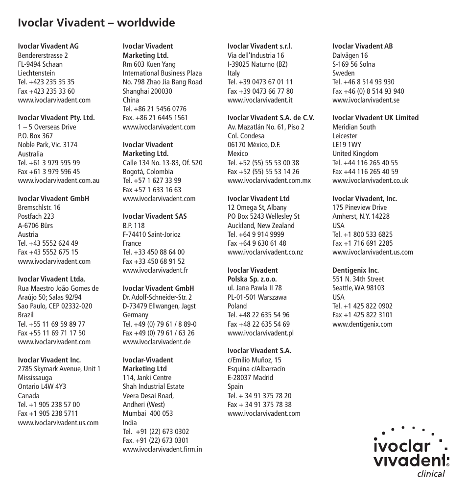 Ivoclar vivadent – worldwide | Ivoclar Vivadent OptraSculpt v.1.pdf User Manual | Page 26 / 26
