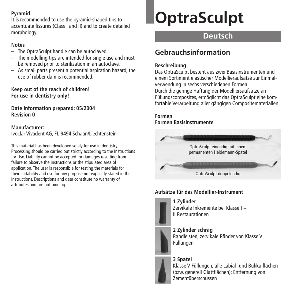 Deutsch, Optrasculpt | Ivoclar Vivadent OptraSculpt v.1.pdf User Manual | Page 3 / 26