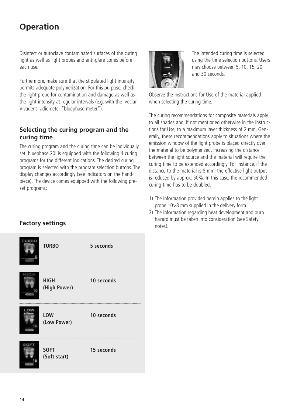 Operation | Ivoclar Vivadent Bluephase 20i v.5 User Manual | Page 12 / 91
