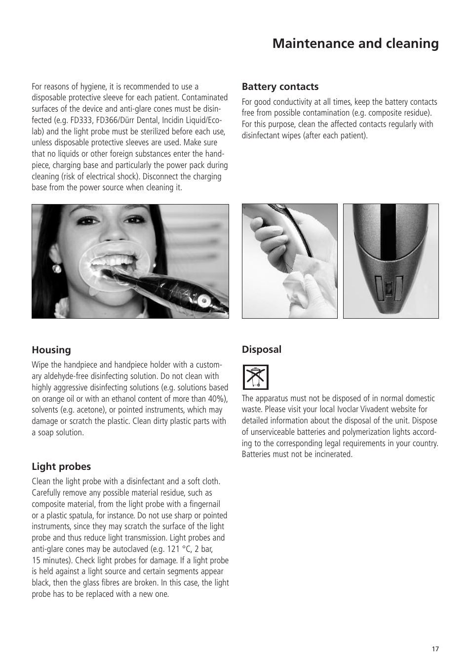 Maintenance and cleaning | Ivoclar Vivadent Bluephase 20i v.5 User Manual | Page 15 / 91