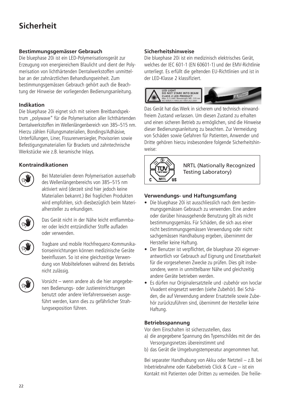 Sicherheit | Ivoclar Vivadent Bluephase 20i v.5 User Manual | Page 20 / 91