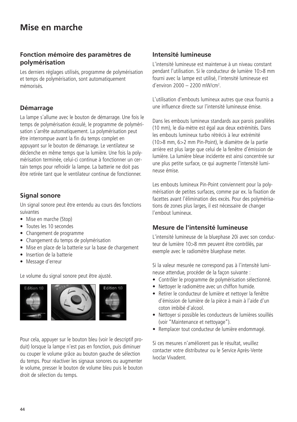 Mise en marche | Ivoclar Vivadent Bluephase 20i v.5 User Manual | Page 42 / 91