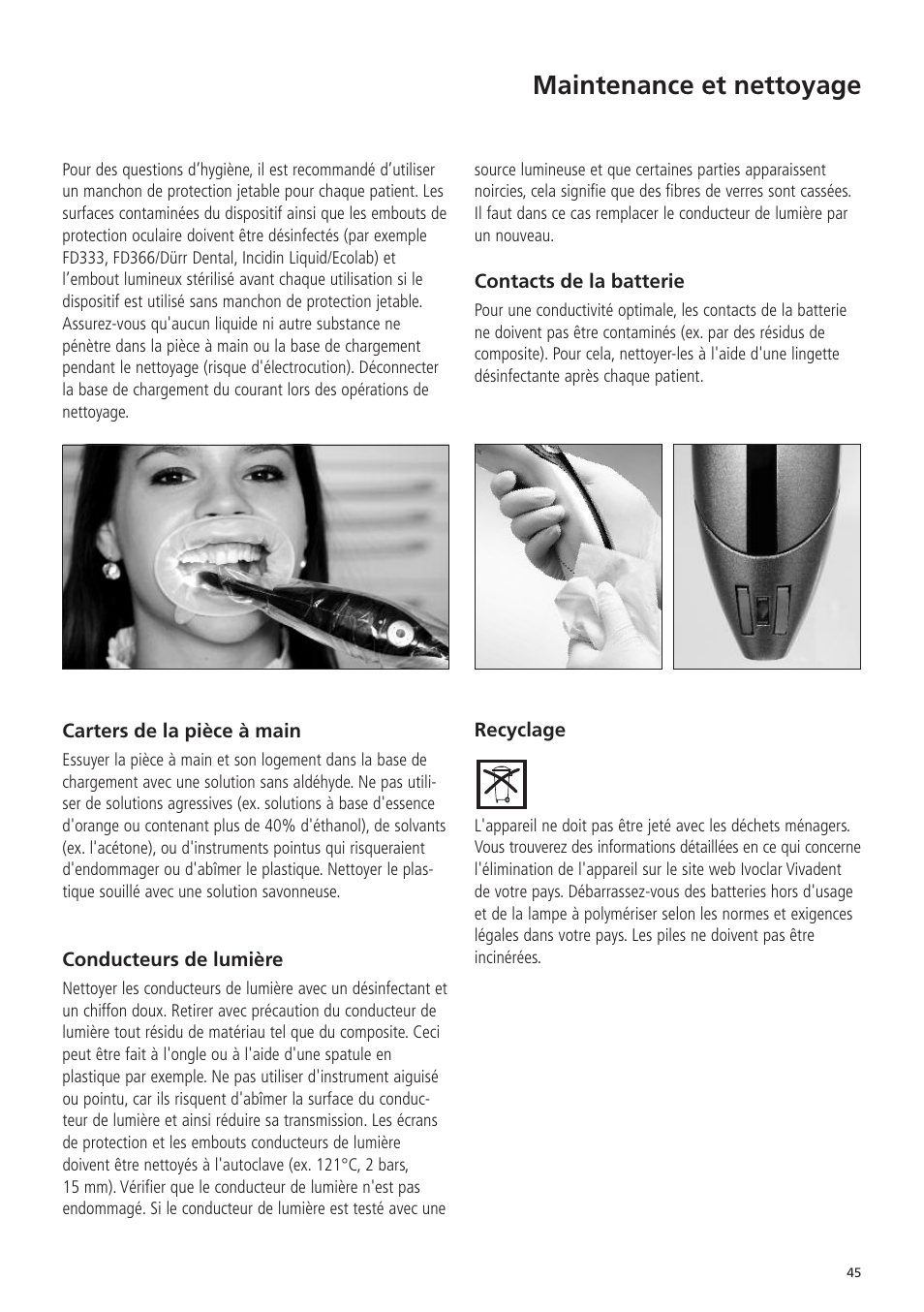 Maintenance et nettoyage | Ivoclar Vivadent Bluephase 20i v.5 User Manual | Page 43 / 91