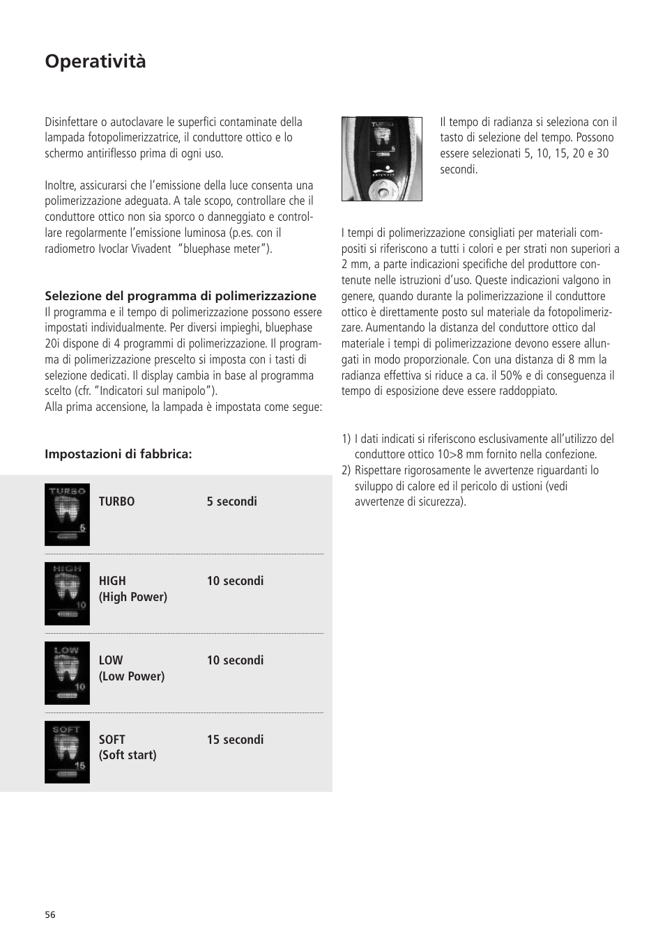 Operatività | Ivoclar Vivadent Bluephase 20i v.5 User Manual | Page 54 / 91
